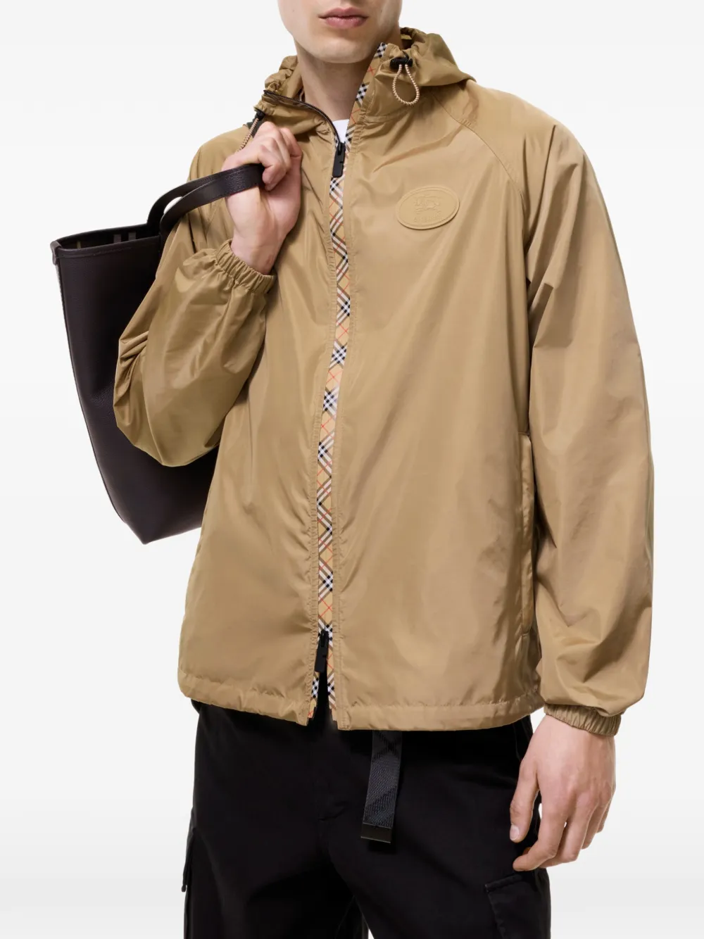 Burberry Jack met geruite band en capuchon Beige
