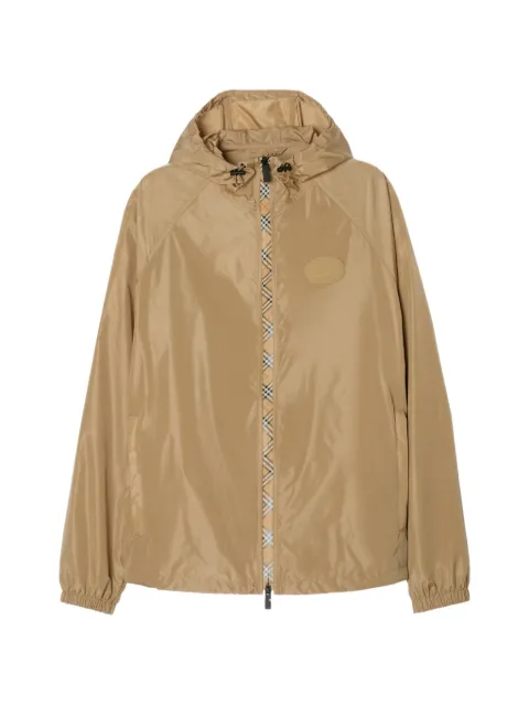 Burberry jakke i nylon med hætte og ternet bånd