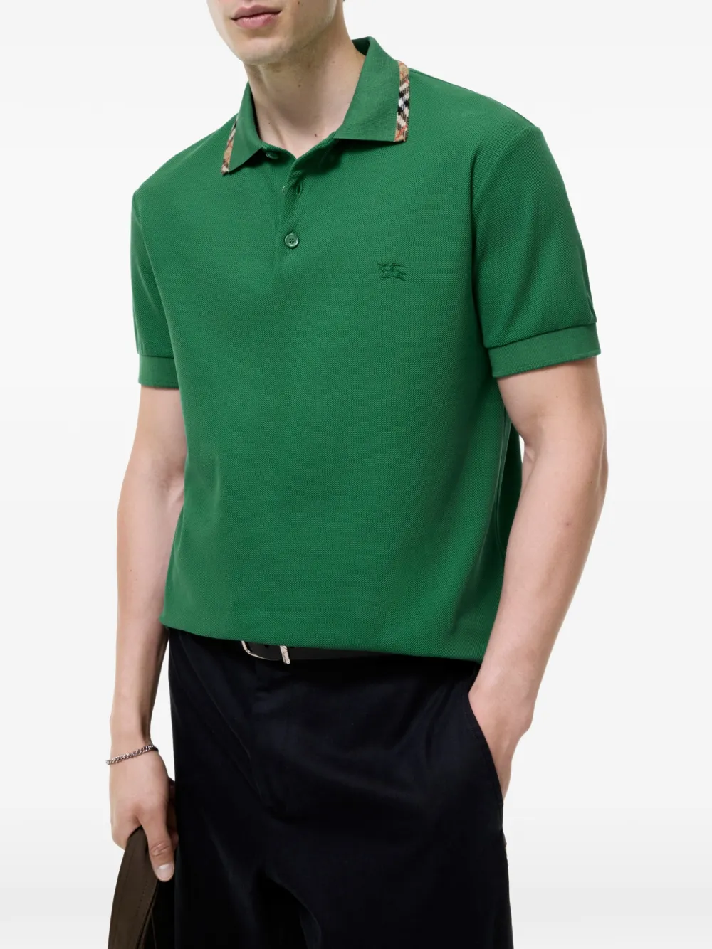 Burberry Katoenen poloshirt met geruite afwerking Groen