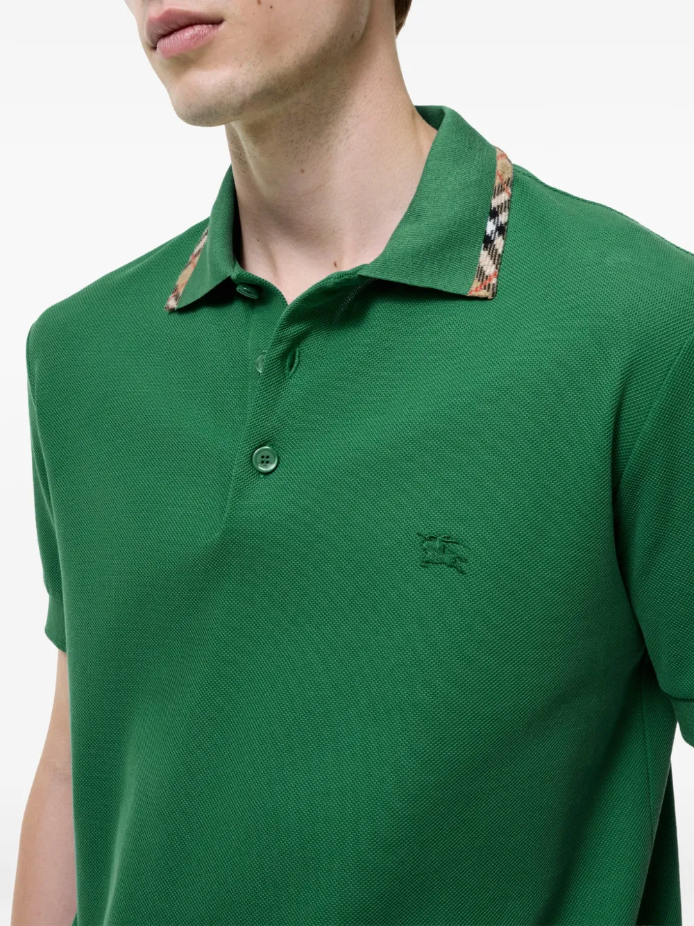 Burberry Katoenen poloshirt met geruite afwerking Groen
