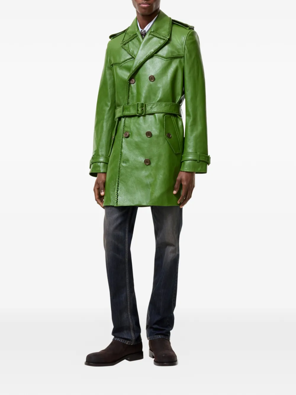 Burberry Leverton leren trenchcoat Groen
