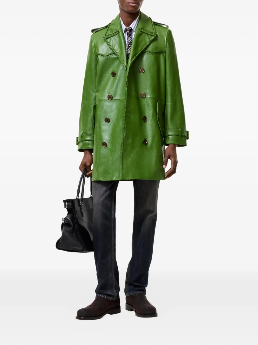 Burberry Leverton leren trenchcoat Groen