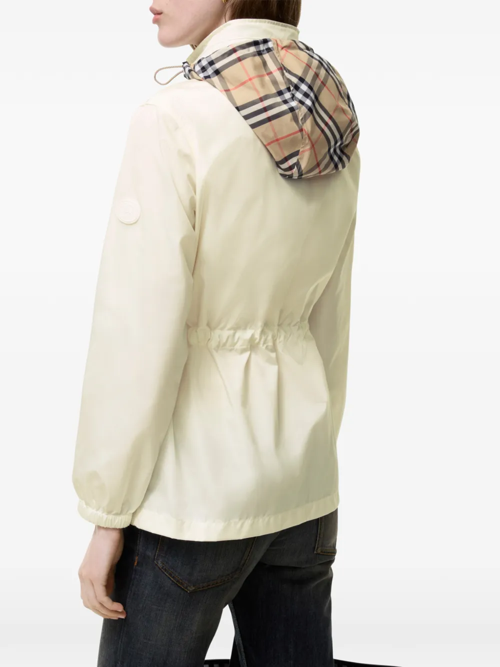 Burberry Nylon parka met geruite band Beige