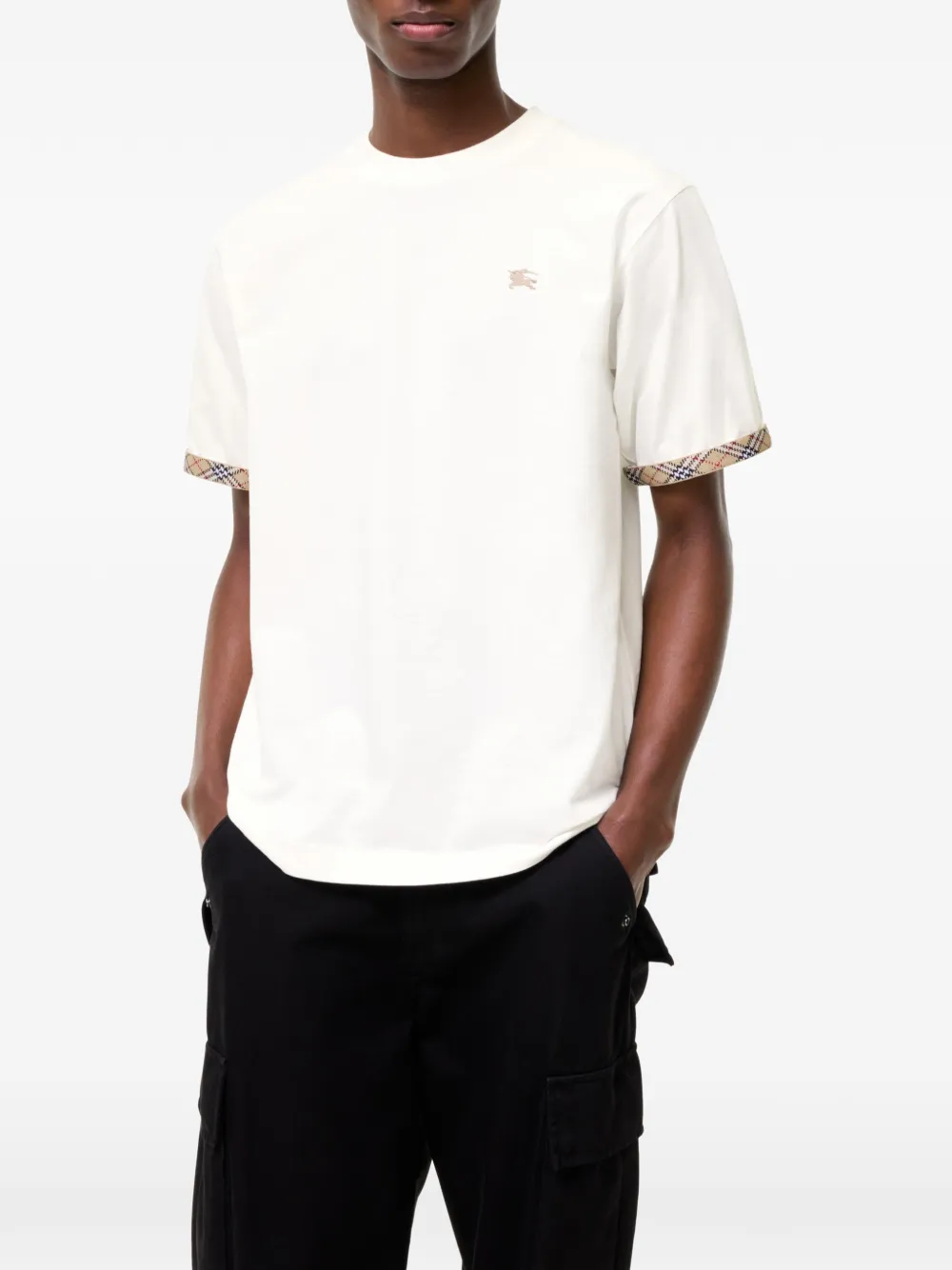Burberry Katoenen T-shirt met geruite afwerking Wit