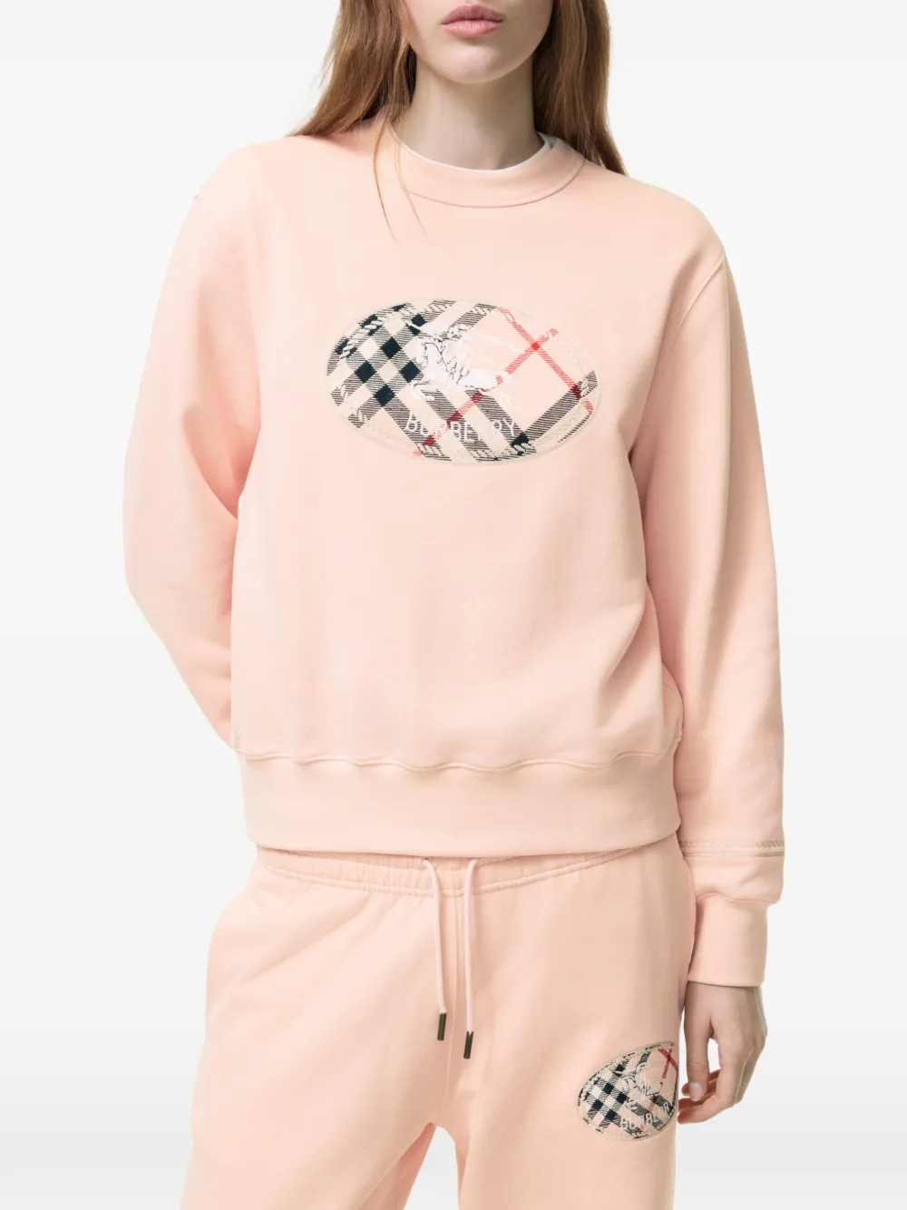 Burberry Geruite katoenen sweater met Knight-stempel Roze