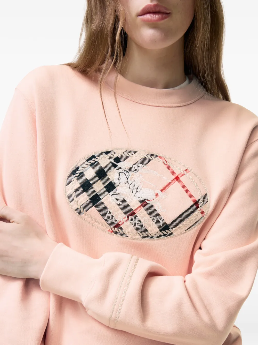 Burberry Geruite katoenen sweater met Knight-stempel Roze