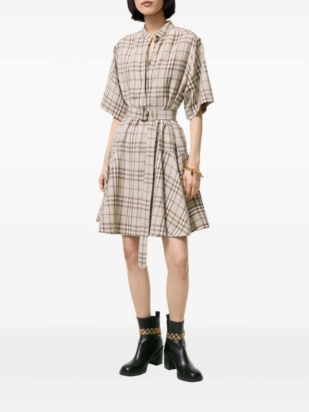 Burberry Geruite jurk van linnenblend Beige
