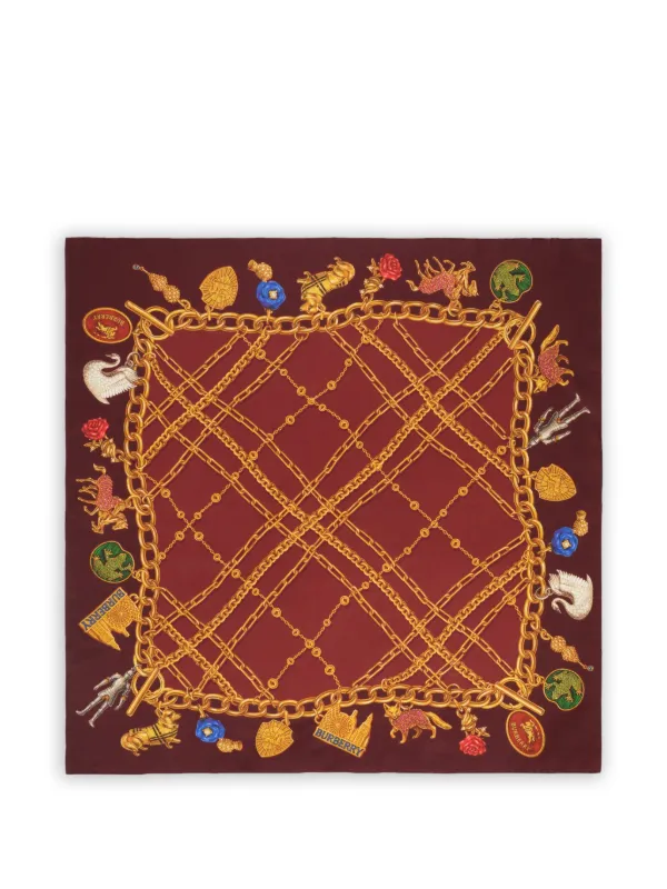 Burberry Check Charm Silk Scarf in Red