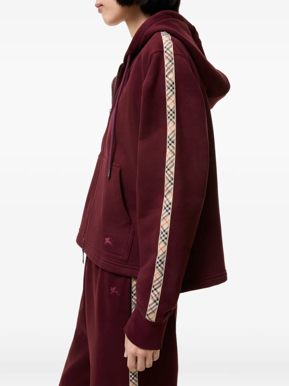 Burberry Katoenen hoodie met rits en geruite afwerking Rood