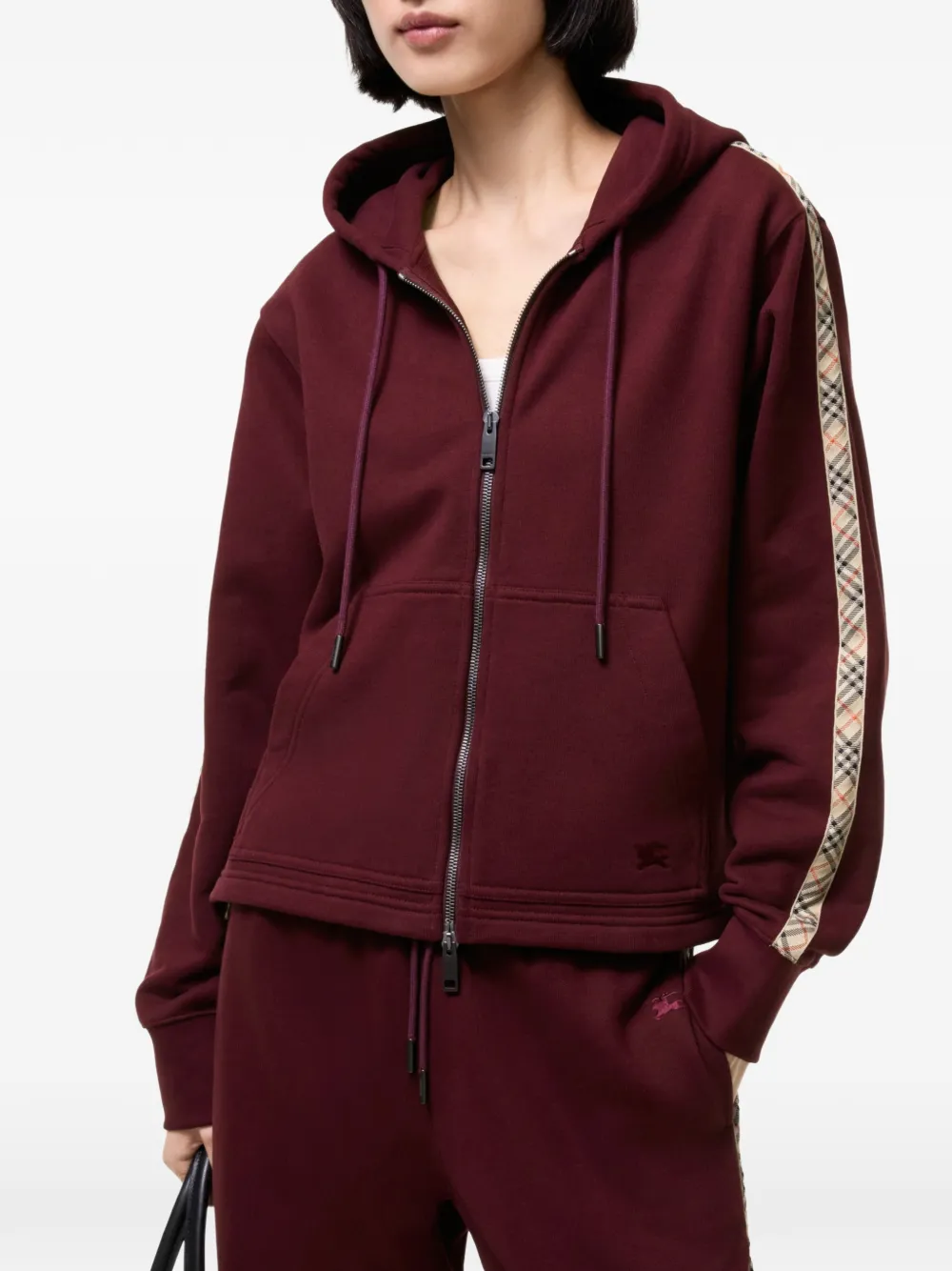 Burberry Katoenen hoodie met rits en geruite afwerking Rood