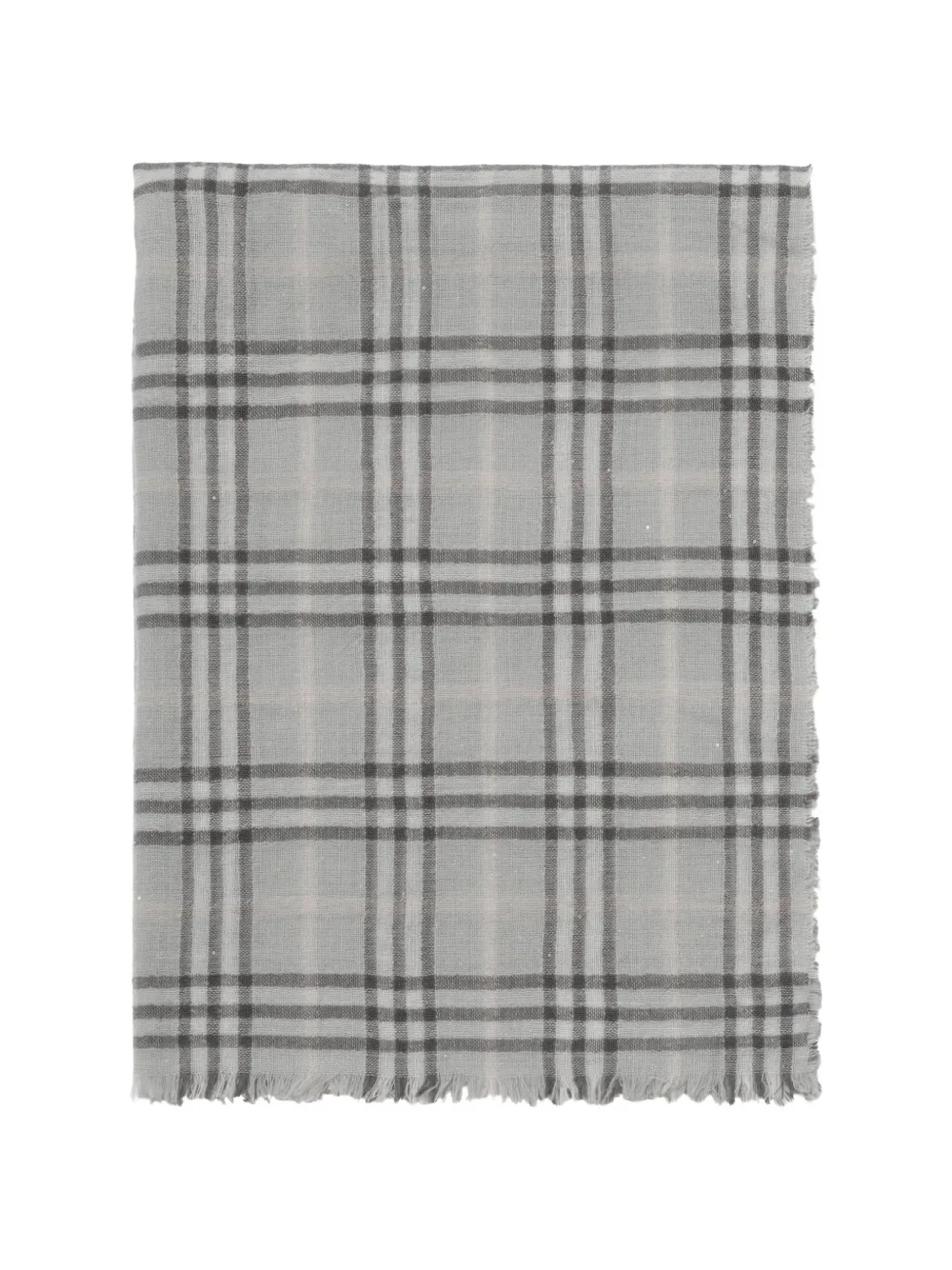 Burberry Wide Embellished Check Wool-silk-blend Scarf In Gray