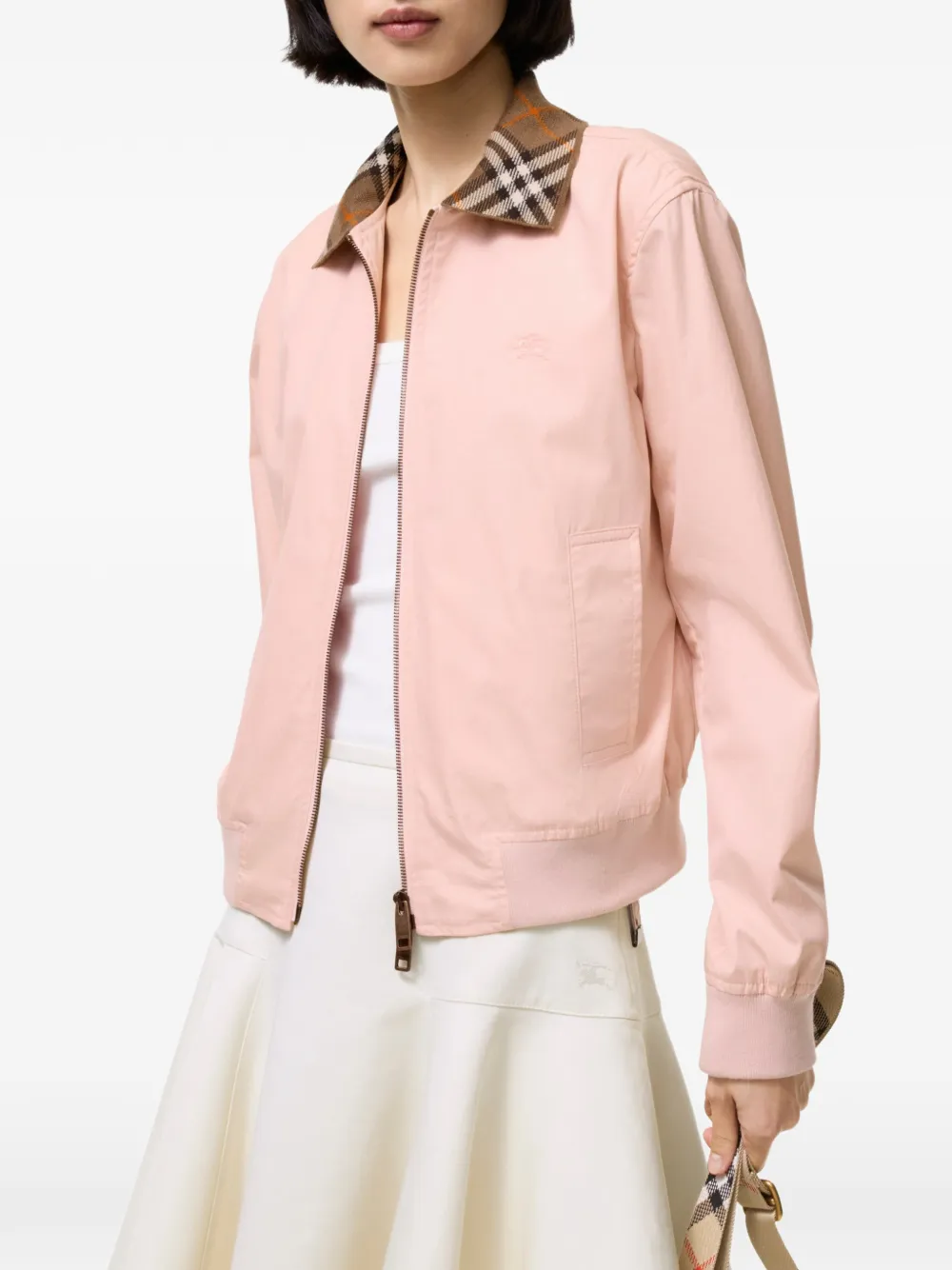 Burberry Hayfield cropped bomberjack van tropisch gabardine Roze