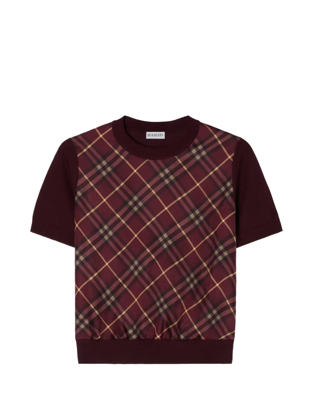 Burberry T-shirt in lana e seta con inserti Check - Rosso
