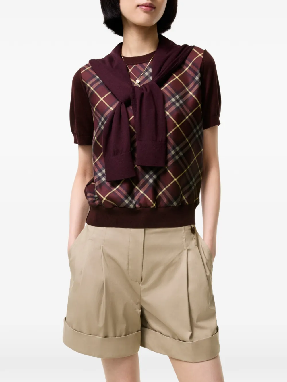 Burberry Wollen zijden T-shirt met geruit vlak Rood