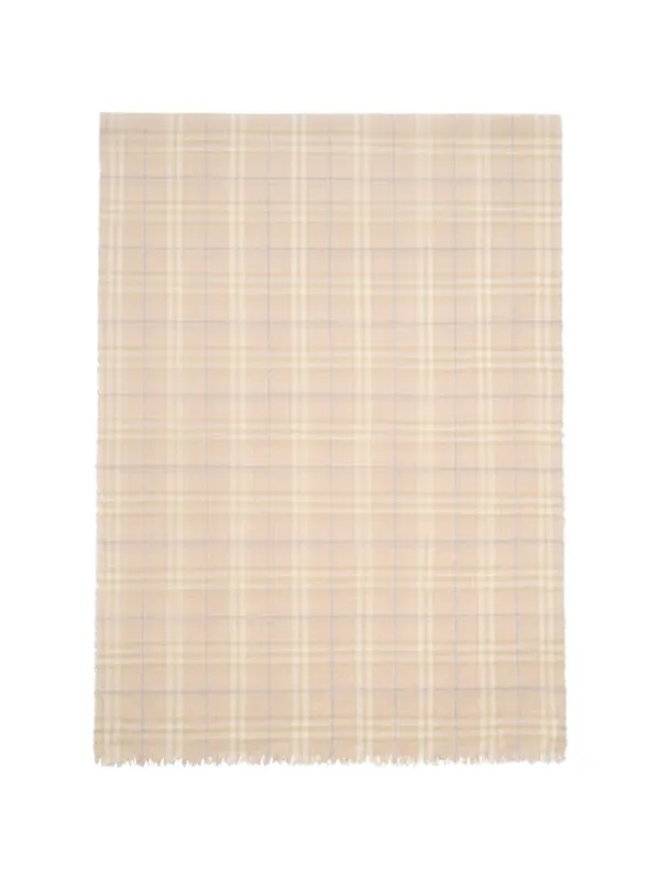 Burberry Wide Embellished Check Wool Silk Blend Scarf in Neutrals