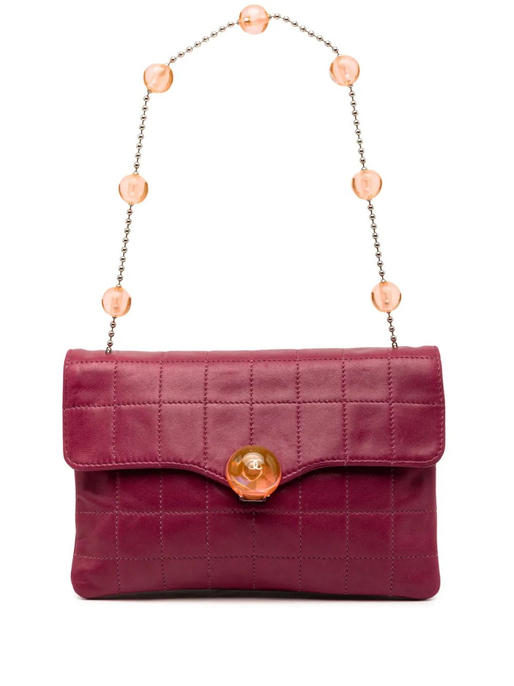 CHANEL Pre-Owned 2000-2002 CC Choco Bar Lambskin Beaded Chain Flap shoulder bag - Viola