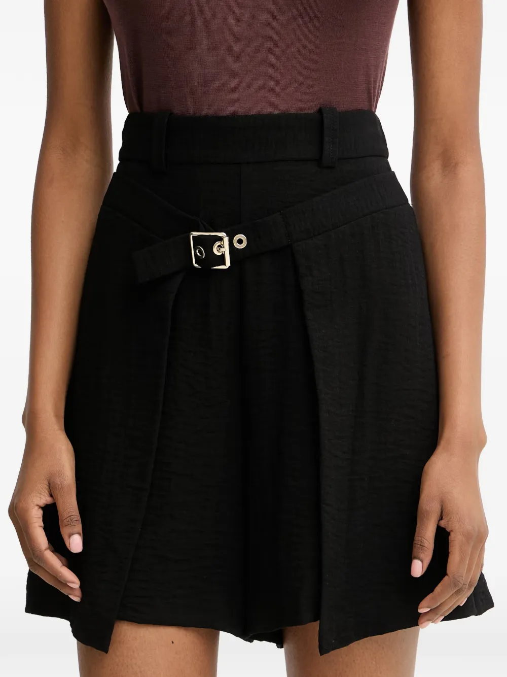 SIMONA CORSELLINI buckle-detail textured shorts - Nero