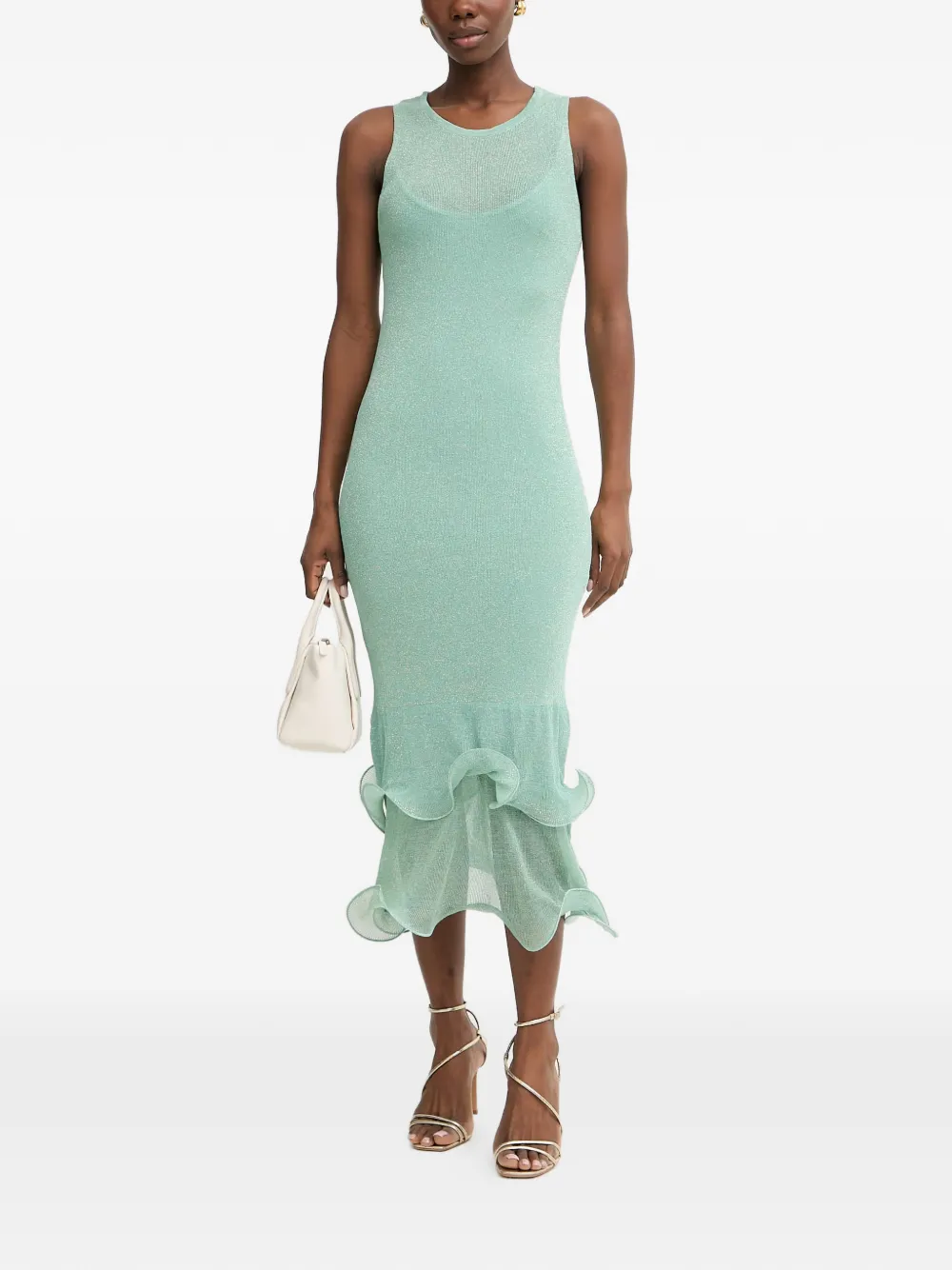 mint green knit dress SIMONA CORSELLINI ruffled-trim | Mini dress