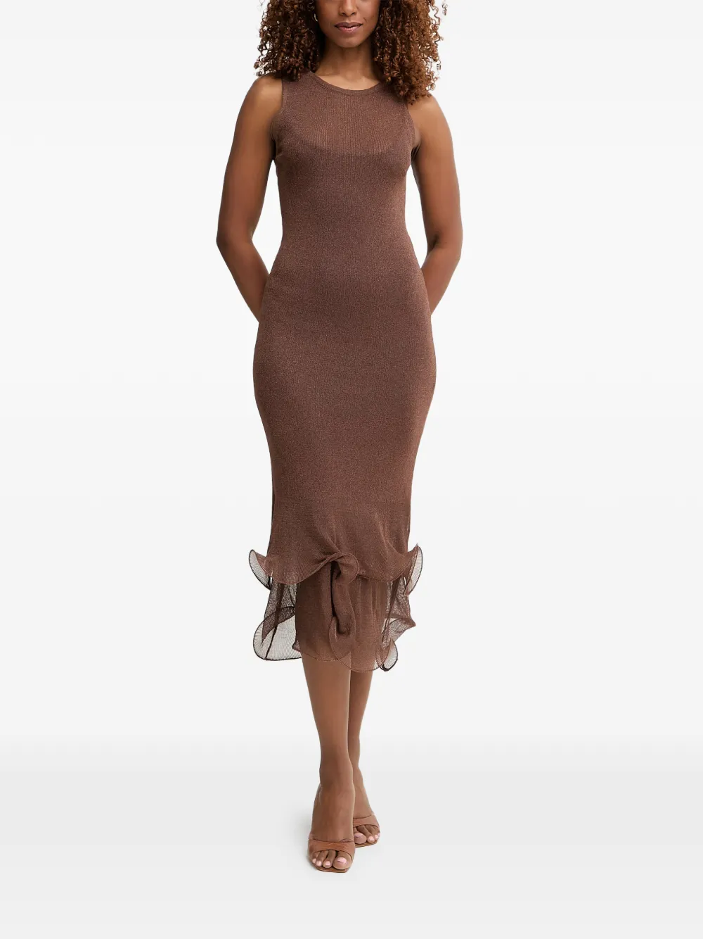 SIMONA CORSELLINI ruffled metallic-knit dress - Brown