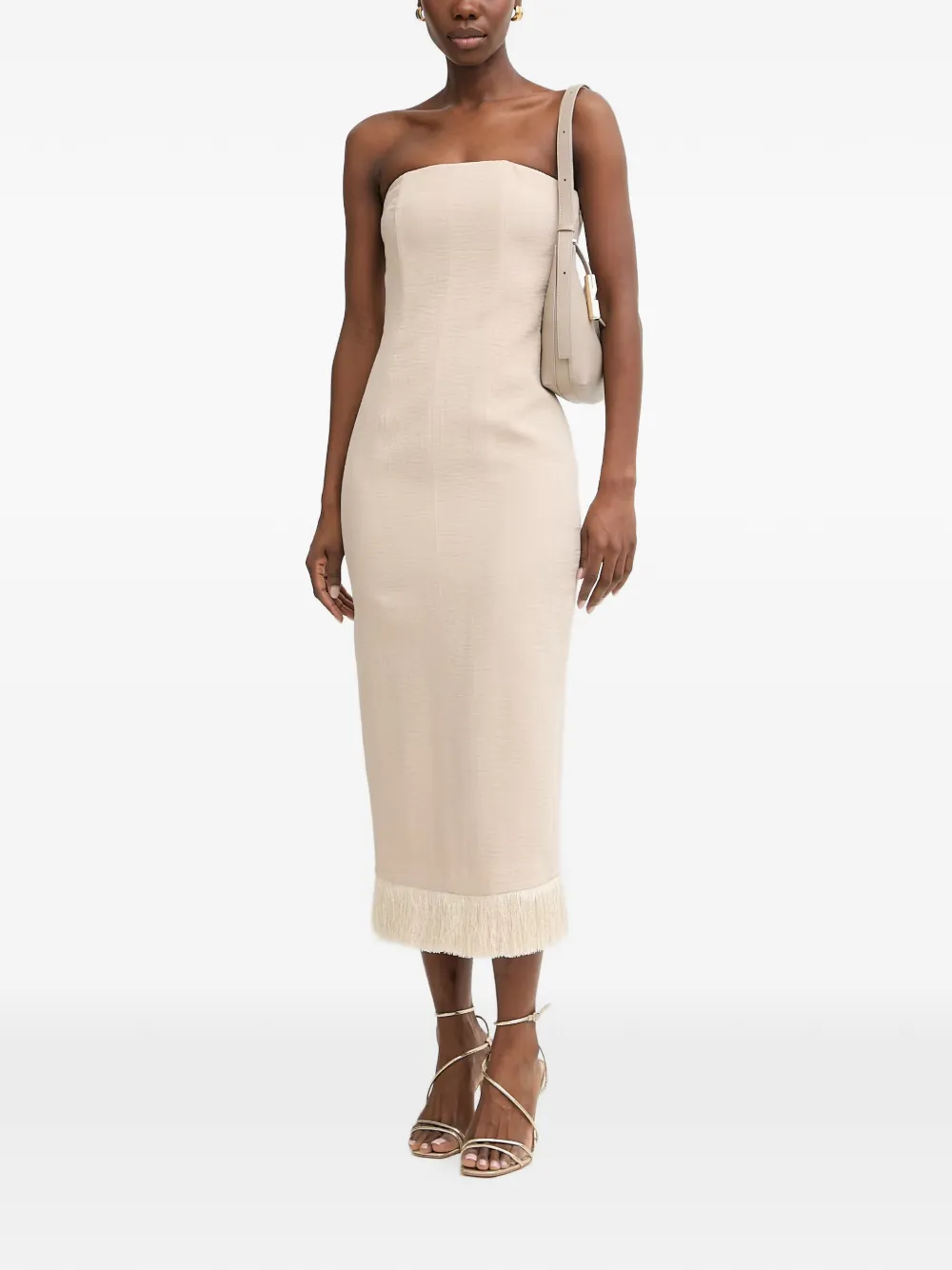 SIMONA CORSELLINI Strapless jurk met franje Beige