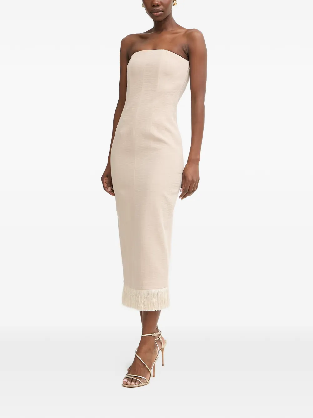 SIMONA CORSELLINI Strapless jurk met franje Beige