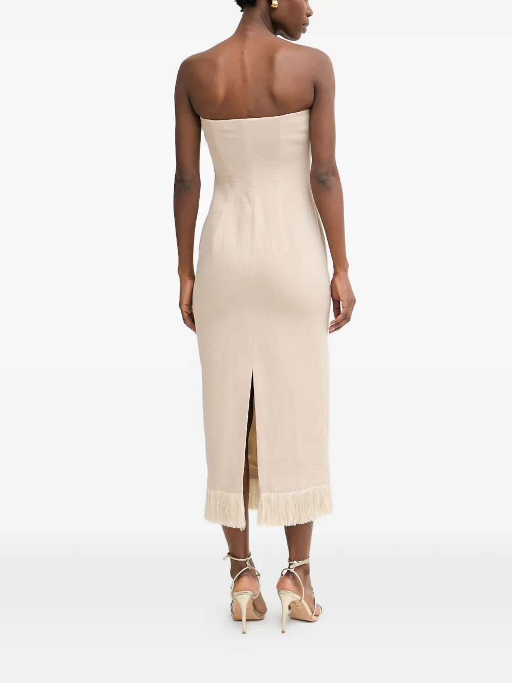 SIMONA CORSELLINI Strapless jurk met franje Beige
