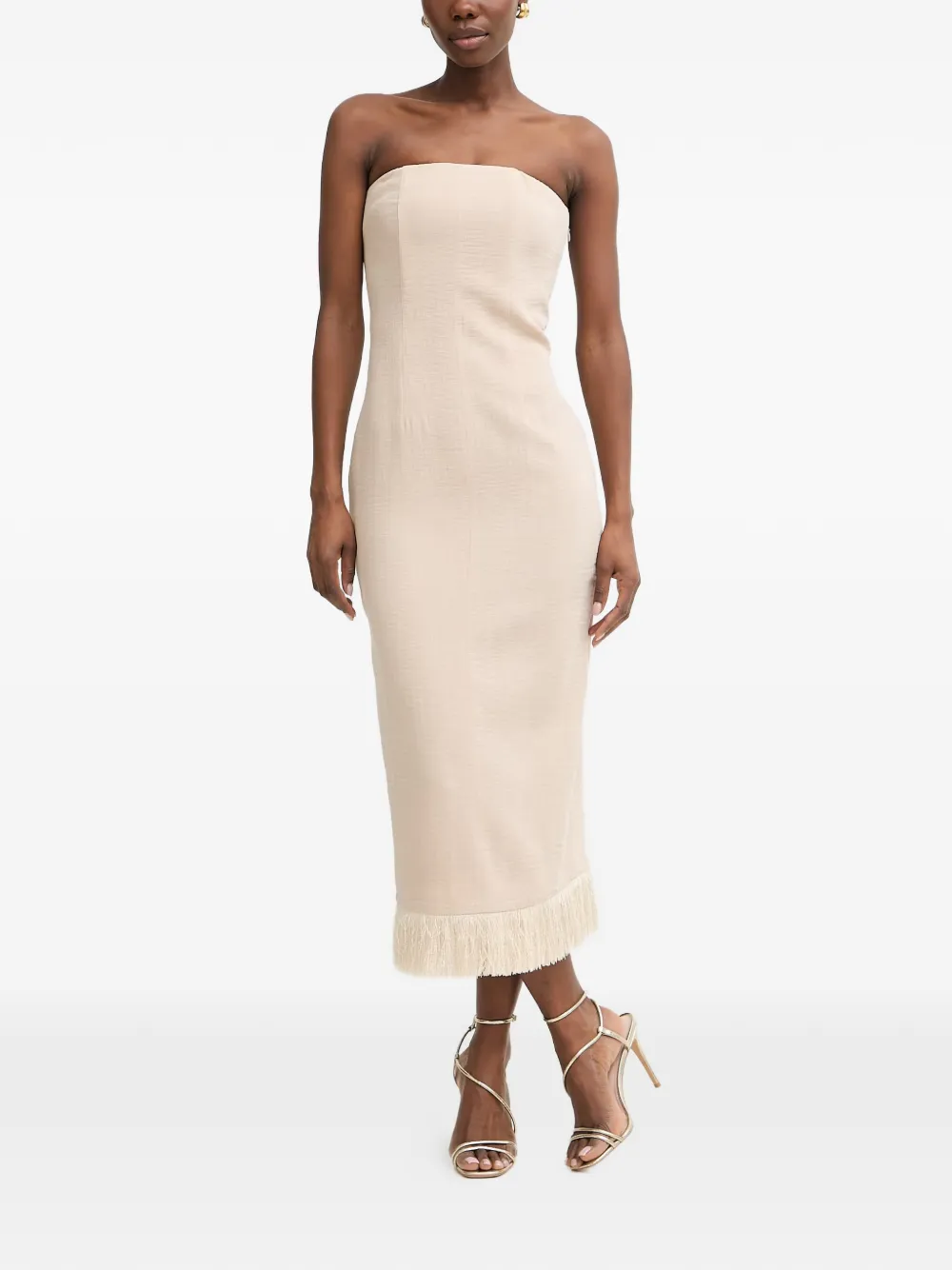 SIMONA CORSELLINI strapless fringed-hem dress - Toni neutri