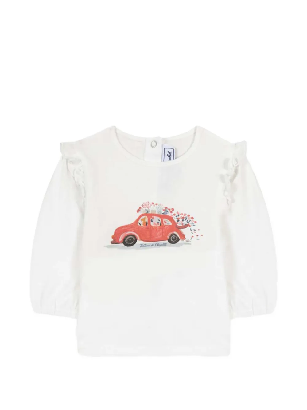 Tartine Et Chocolat ruffle-trimmed graphic-print T-shirt - Bianco