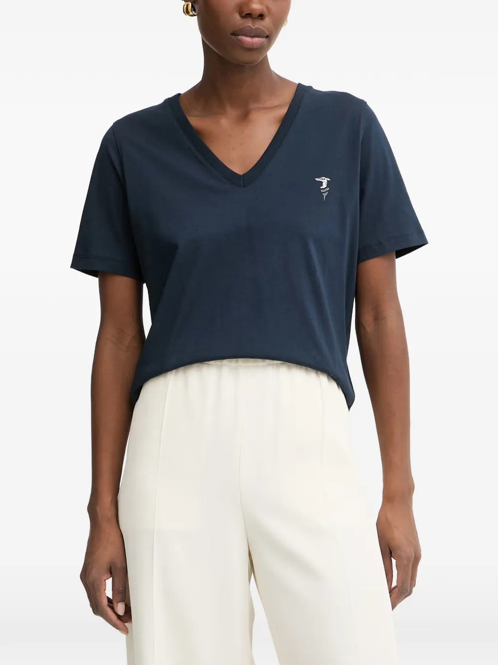Trussardi T-shirt con scollo a V e logo - Blu