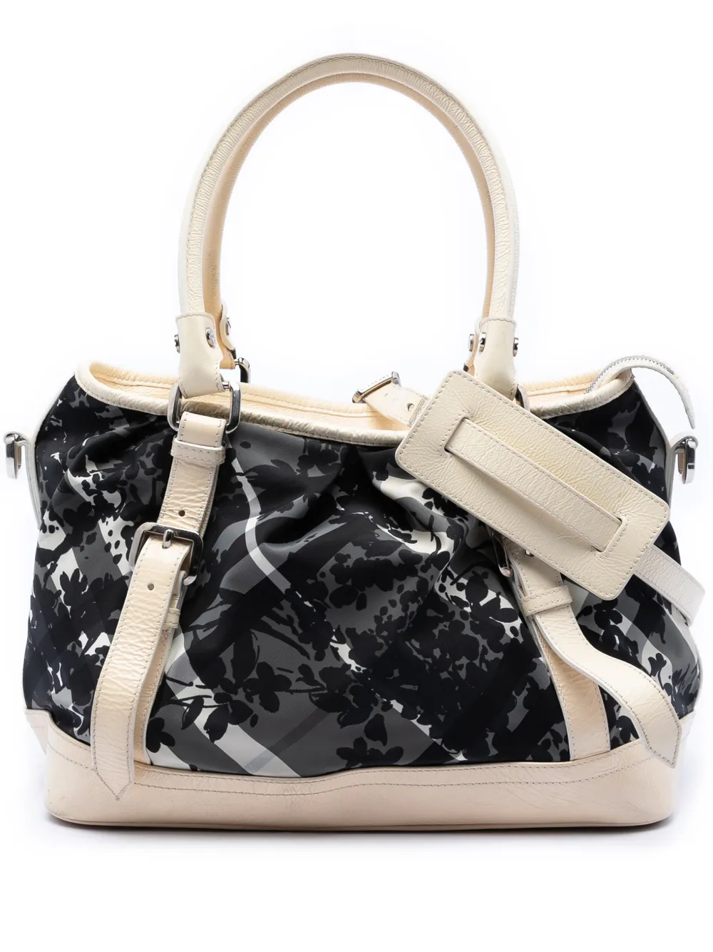 Burberry Pre-Owned 2000-2017 Floral Beat Check Nylon and Patent satchel - Grigio