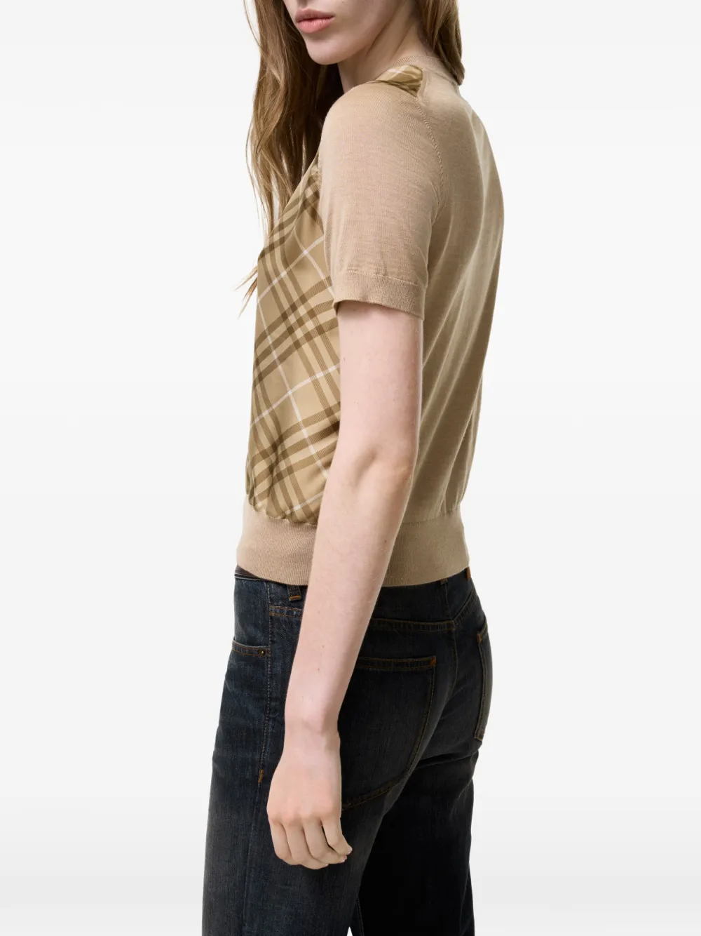 Burberry Zijden wollen T-shirt met geruit vlak Beige