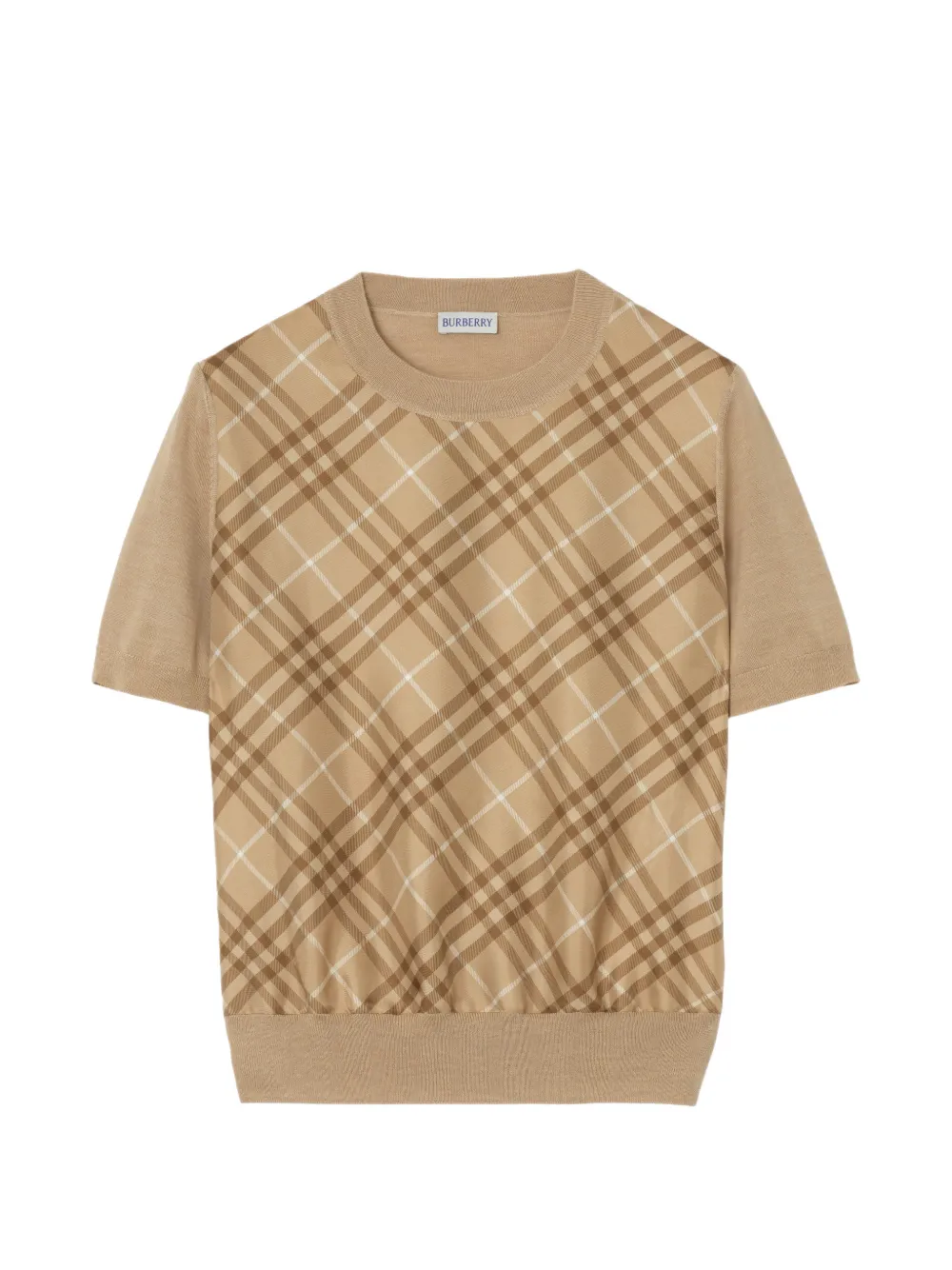 Burberry check-panel wool-silk T-shirt - Toni neutri