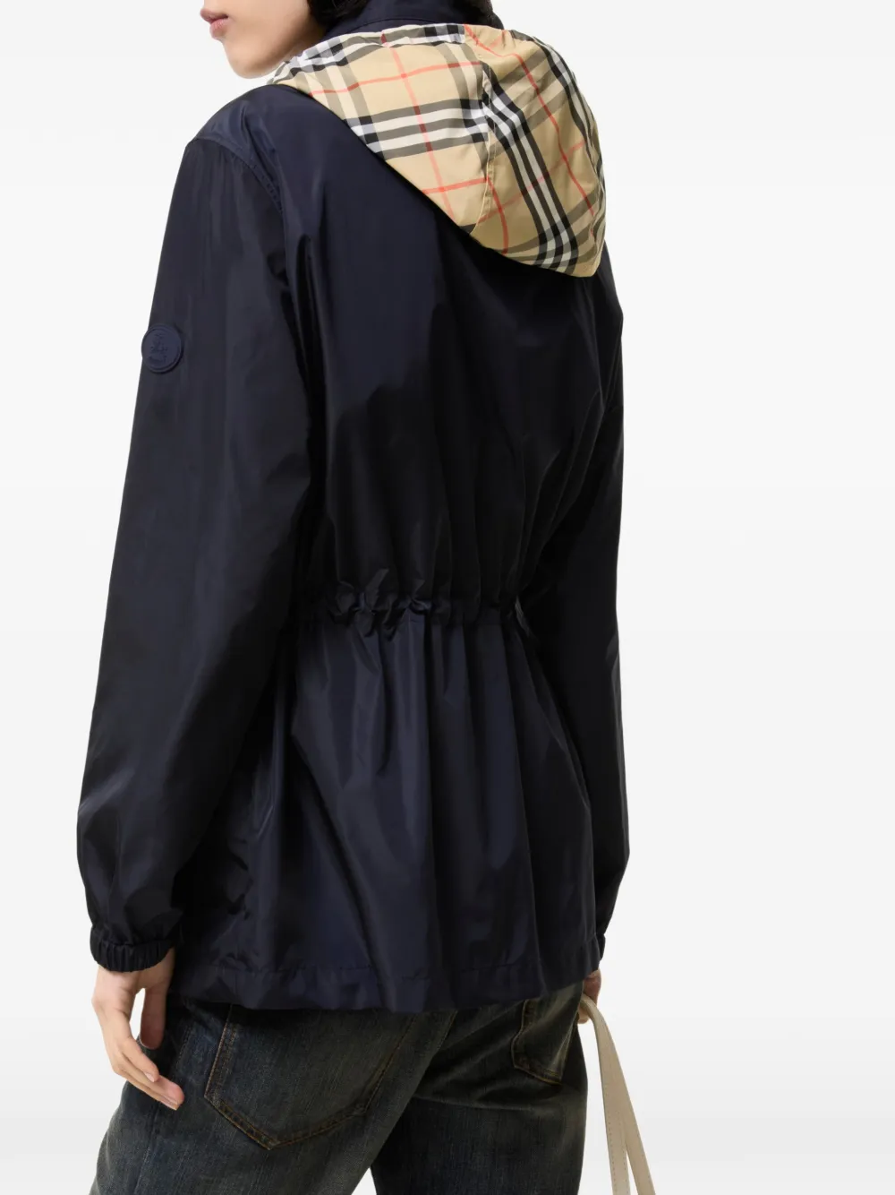 Burberry Nylon parka met geruite band Blauw