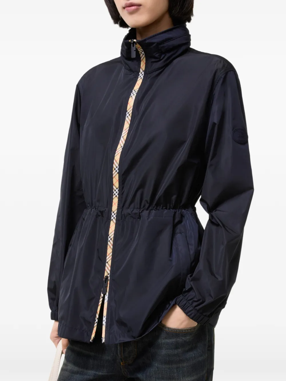 Burberry Nylon parka met geruite band Blauw