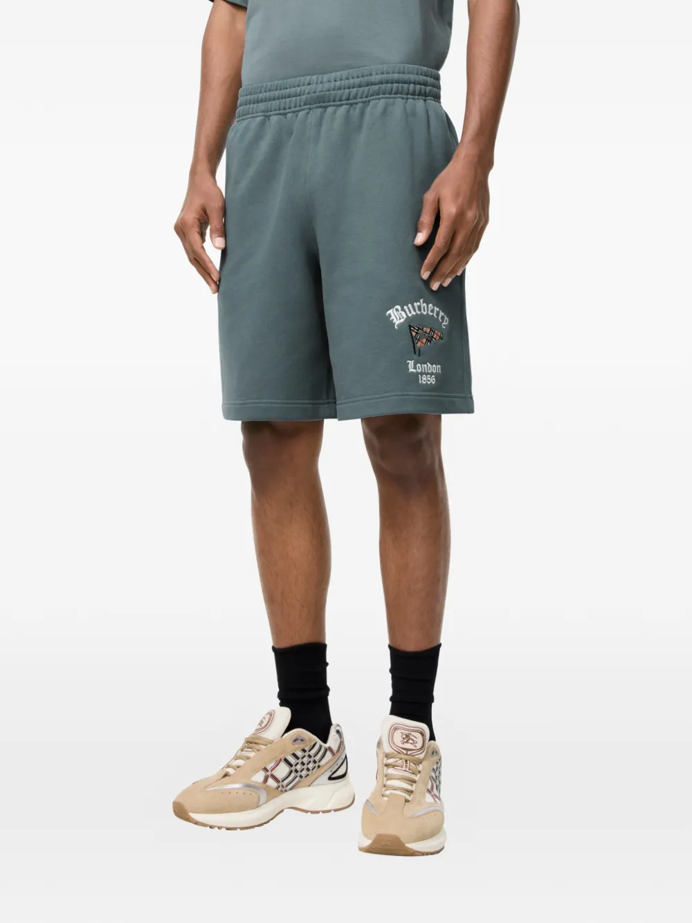Burberry Check-flag katoenen shorts Blauw