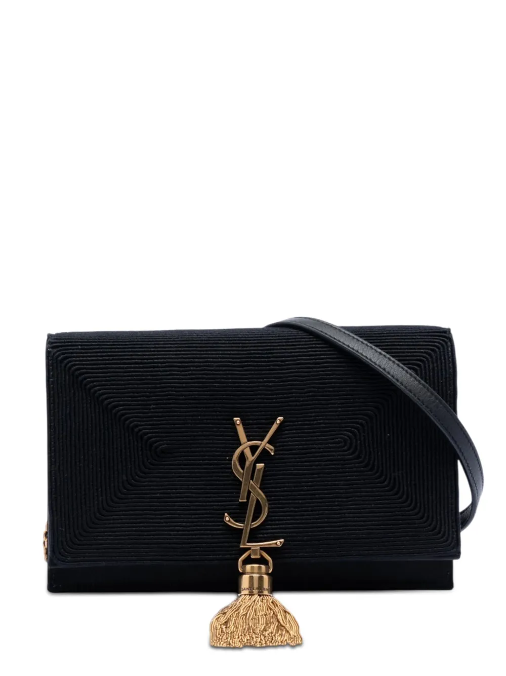 Saint Laurent Pre-Owned 2023 Embroidered Satin Monogram Kate Tassel Wallet on Chain crossbody bag - Nero