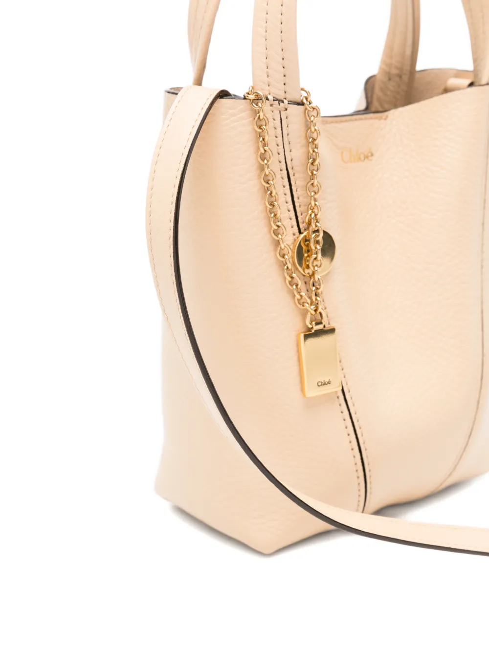 Chloé Kleine leren shopper met ringdetail Beige