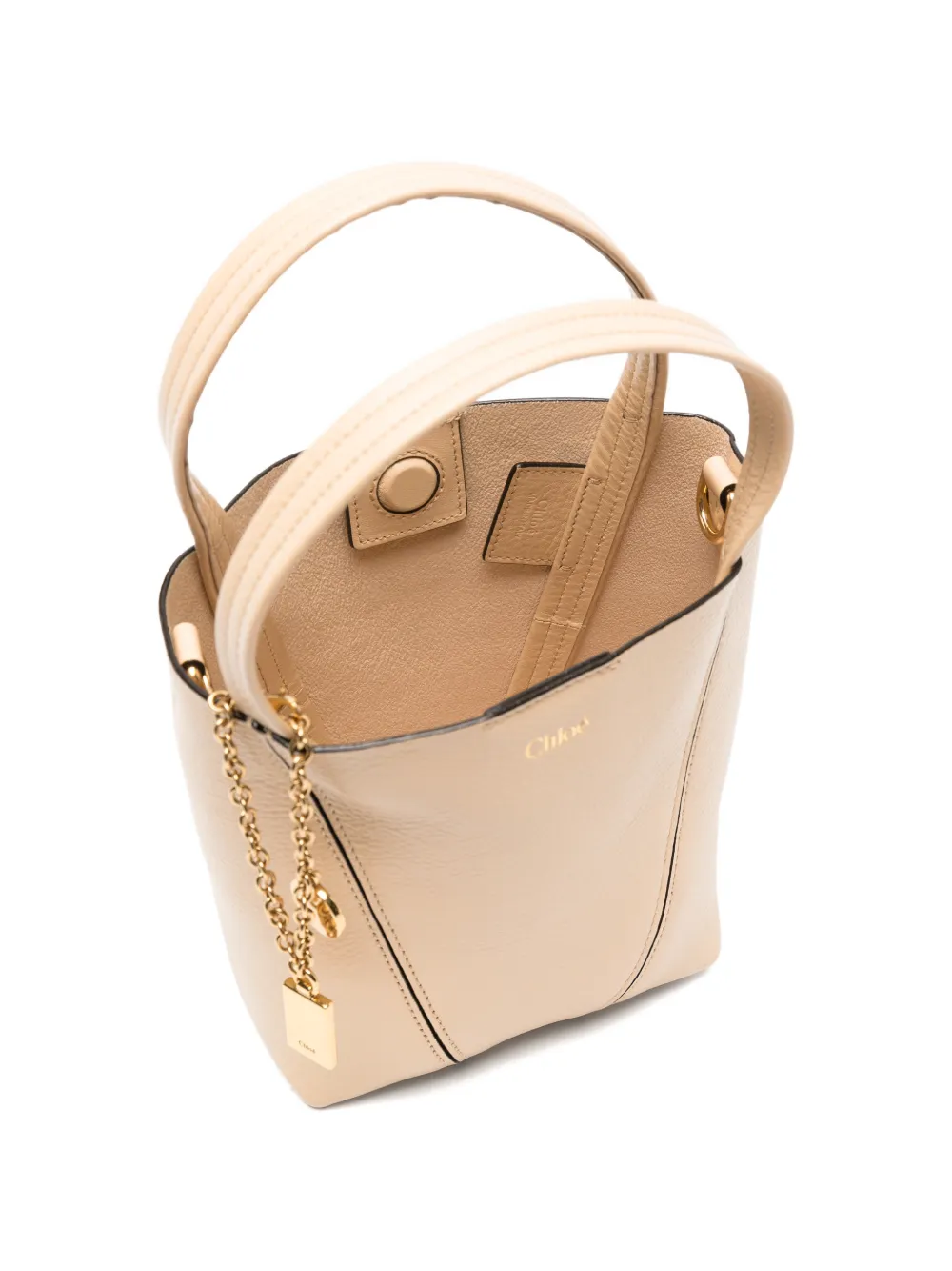 Chloé Kleine leren shopper met ringdetail Beige