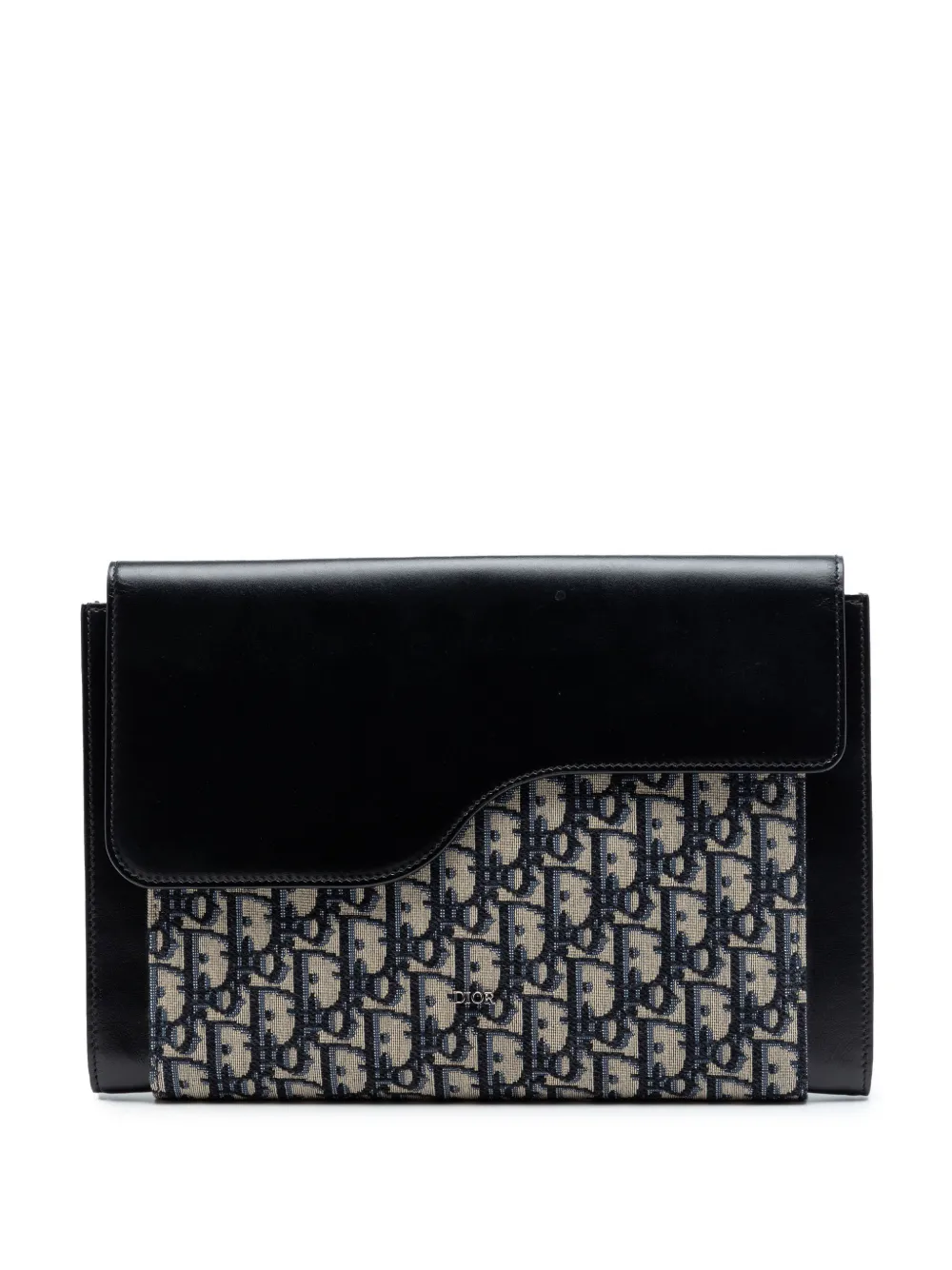 Christian Dior Pre-Owned 2021 Oblique Canvas and Leather Saddle Flap Portfolio Pouch clutch bag - Nero
