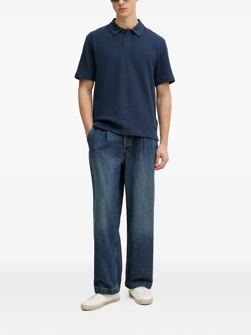 Trussardi waffle-knit short-sleeve polo shirt - Blu
