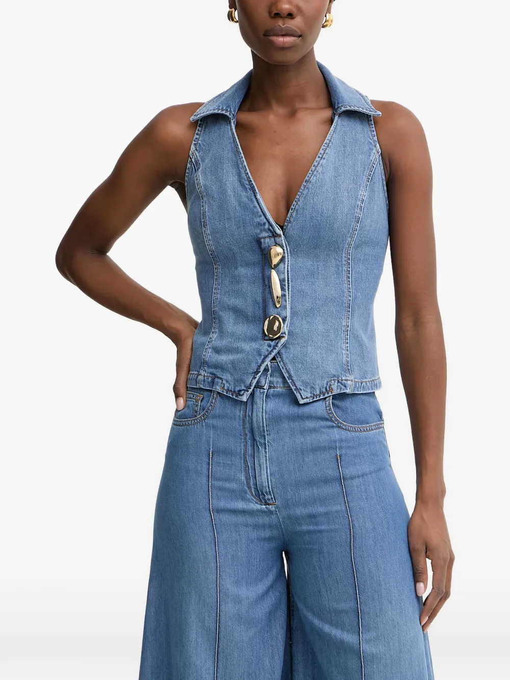 SIMONA CORSELLINI embellished denim top - Blu
