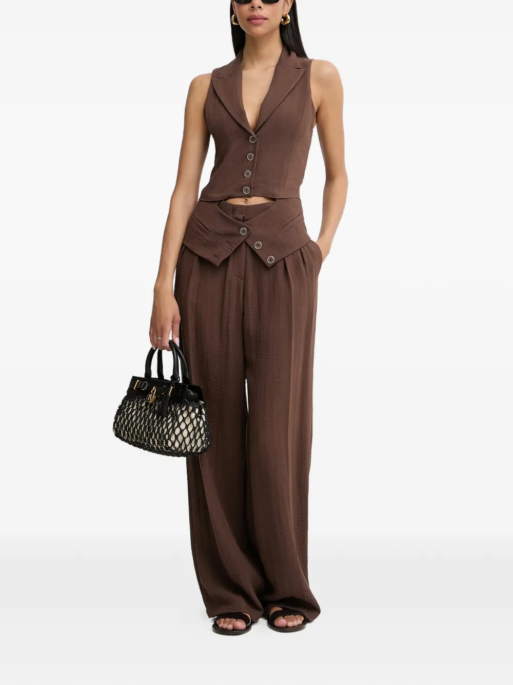 SIMONA CORSELLINI Button-up gilet met puntige revers Bruin