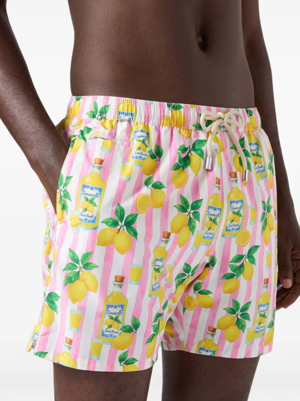 MC2 Saint Barth Lighting gestreepte zwembroek met Limoncello-print Wit