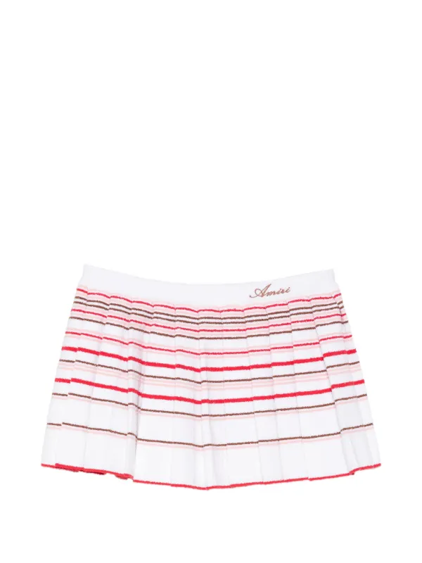 Amiri Striped Pleated Mini Skirt in White