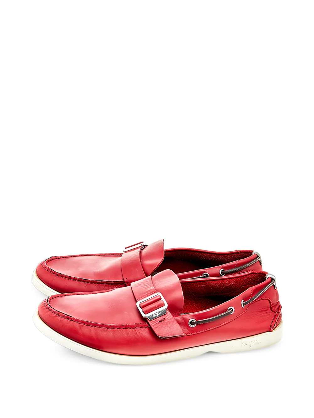 Ferragamo Pre-Owned buckle-strap leather loafers - Rosso