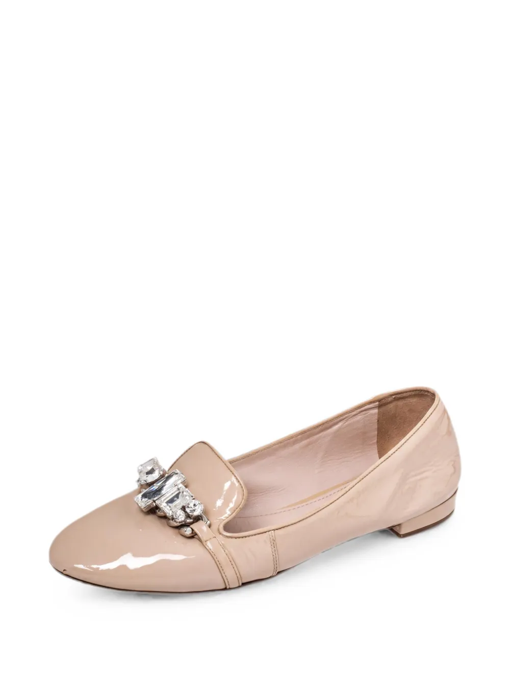 Pre-owned Miu Miu Crystal-embellished Loafers In Neutral