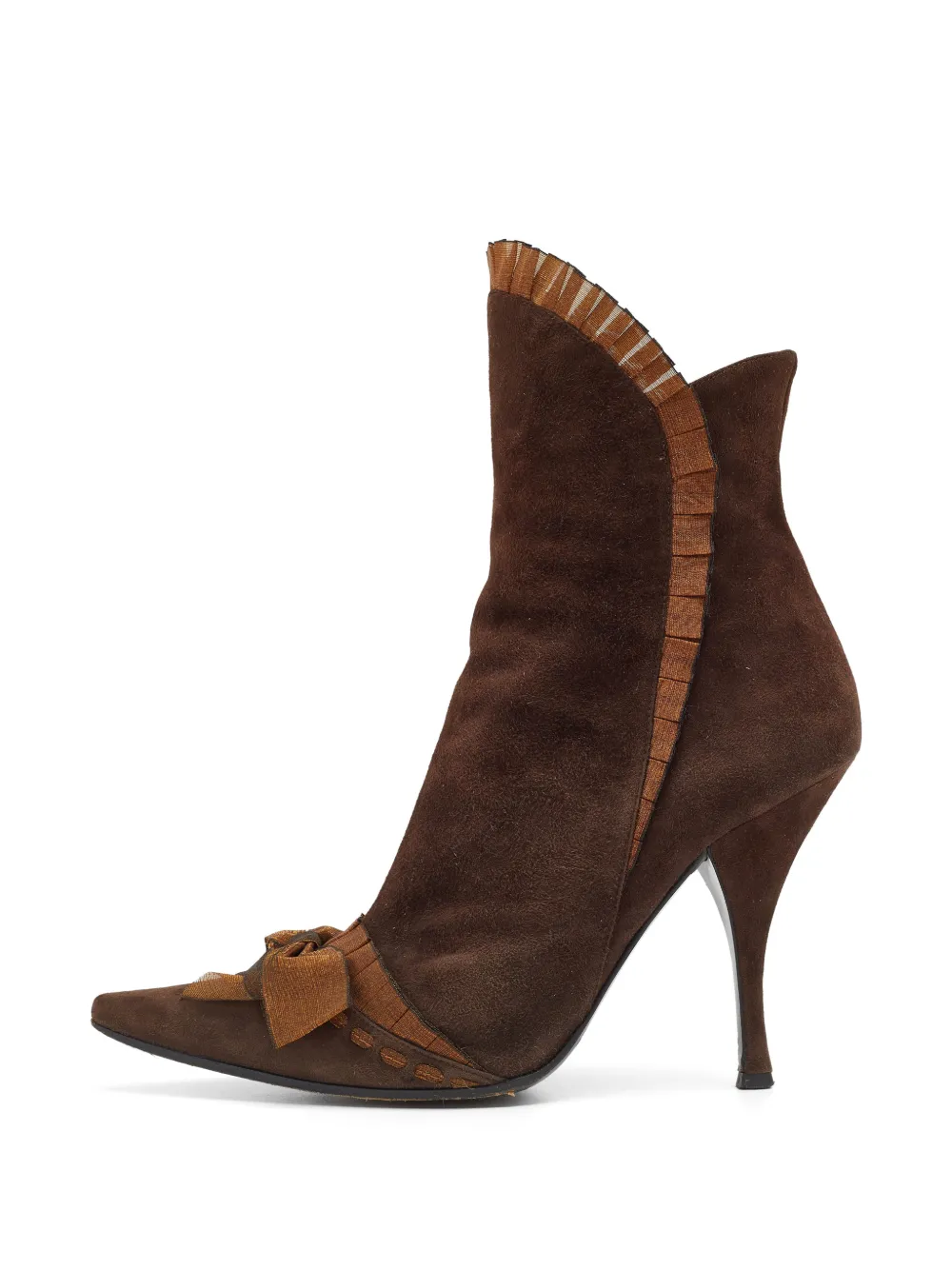 Casadei Vintage bow-detail ruffle-trim ankle boots - Braun