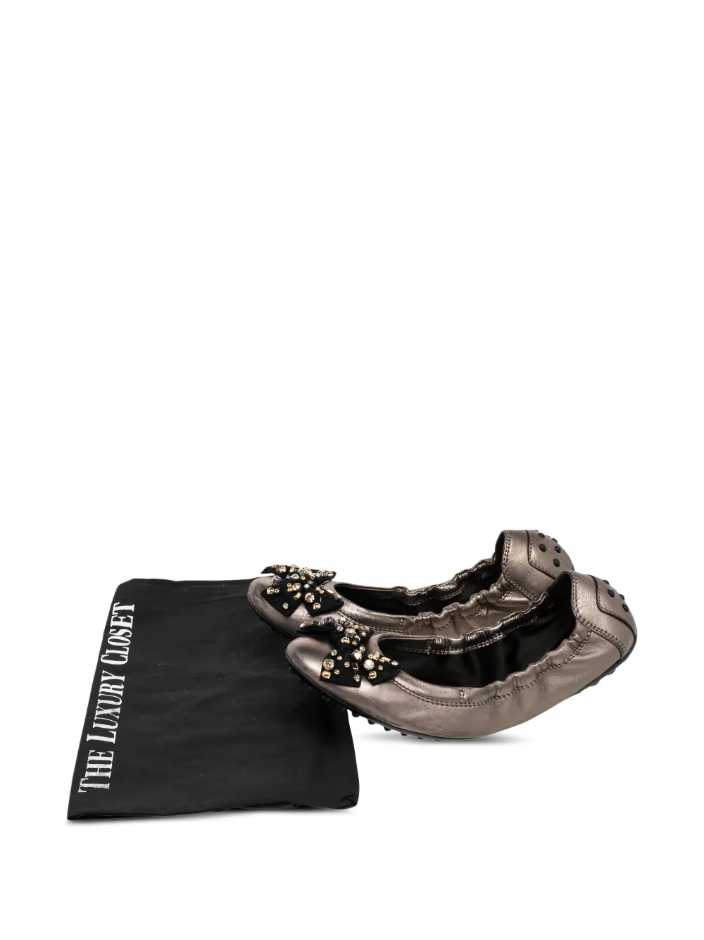 Tod's crystal-embellished bow ballet flats - Grey