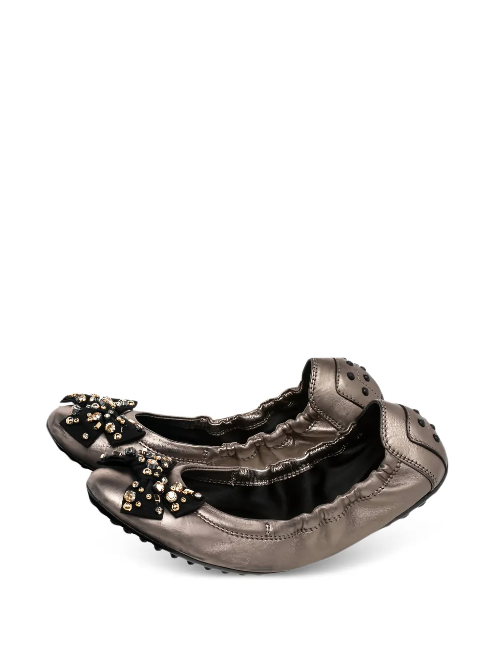 Tod's crystal-embellished bow ballet flats - Grigio