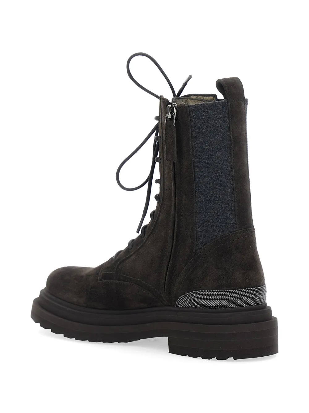 Brunello Cucinelli lace-up Monili-embellished boots Bruin